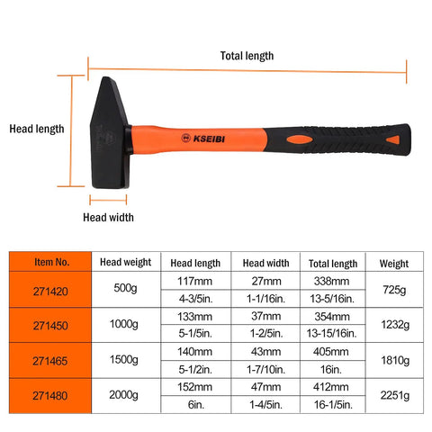 Heavy Duty Cross Peen And Round Face Club Hammer With Soft Grip Handle, size chart for metal fabrication, 2.2 lb 1000 g tool