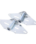 Two silver steel garage door track brackets with rollers for heavy-duty residential use