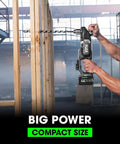 Pro Grade 24V Brushless Cordless Right Angle Drill Thumping Out 1680 In Lbs Torque Compact Electrician Conduit Running Workhorse With Turbo Boost Mode For Daily Grind drilling into wooden framework.