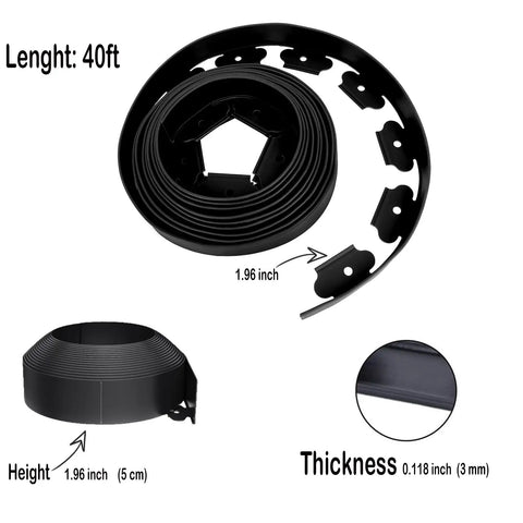2 Inch Garden Edging Kit, 40 Ft Black Landscape Border With 80 Spikes And 1 Pruning Shears, flexible rolled design