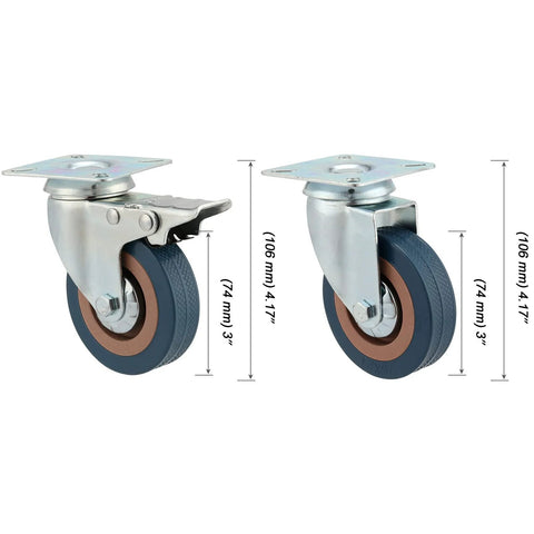 8 Pack 3 Inch Caster Wheels Set With Lock Brake Heavy Duty 880 Lb Capacity Swivel Plate Casters 360 Degree Rotation