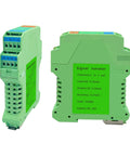 Ultra Slim Signal Isolator DC 24V For PLCs With Analog Output 4 20mA One In One Out shown in front and side views