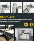 Hella Sturdy Heavy Duty Drawer Slides With Lock Full Extension Telescopic Rails and Buttery Smooth Glide Runners for measurements of steel thickness.
