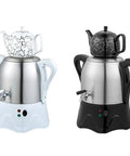 Boss 220V Electric Turkish Tea Maker With 3L Stainless Steel Boiler And 1L Ceramic Teapot Dual Teapot Samovar With Keep Warm Function For Tea Or Coffee White, showing two color variations.