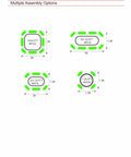 Diagram showing multiple assembly options for the Two Pack 2 By 1 Foot Galvanized Raised Garden Bed Kit, with sizes in feet and pieces required.