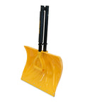 18 Inch Collapsible Poly Snow Shovel With Metal Wearstrip, grab-and-go folding design, yellow blade, adjustable handle shown folded