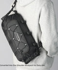 12L Waterproof Bike Handlebar Bag Front With Roll Top Closure worn as shoulder strap backpack on person