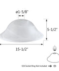Etched Alabaster Glass Shade For Medium Base Lamps, Classic Bowl Style Replacement For Torchiere, Swag, Pendant, Flush Mount Lighting, dimensions shown
