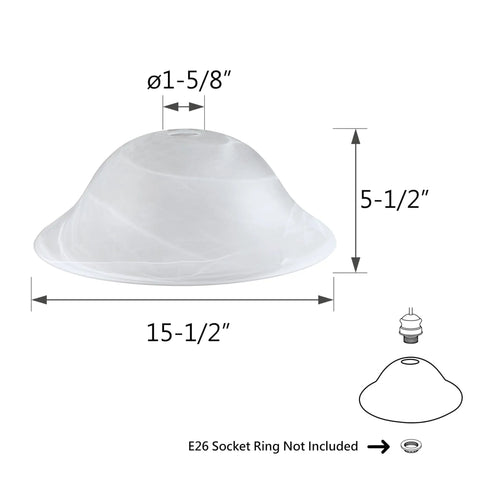Etched Alabaster Glass Shade For Medium Base Lamps, Classic Bowl Style Replacement For Torchiere, Swag, Pendant, Flush Mount Lighting, dimensions shown