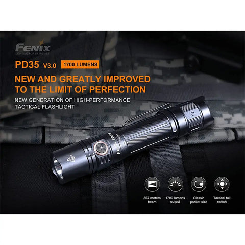 PD35 V3.0 Rechargeable Tactical Flashlight 1700 Lumens EDC With Organizer Black, A Beast For Duty And Outdoors, USB C Rechargeable, Compact Yet Powerful, Long Battery Life For Emergencies
