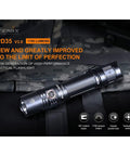 PD35 V3.0 1700 Lumen Tactical Flashlight Bundle With Two ARB-L18-2600 Batteries And LumenTac Organizer on camouflage background