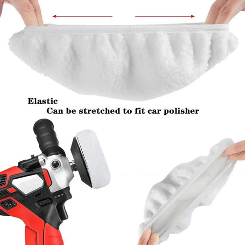 9 To 10 Inch Buffer Waxer Bonnet Set Polishing Pads Kit with Microfiber Coral Fleece and Woolen for Orbital Polisher shown with elastic fit