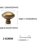 Dimensions and side view of 10 Pack Antique Brass Cabinet Knobs For Kitchen Cabinets Drawers And Furniture Hardware Durable Zinc Alloy Heavy Duty Knobs