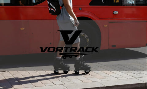 VorTrack quad roller skate wheels installed on black skates; 65x36mm urethane wheels with ABEC-9 bearings.