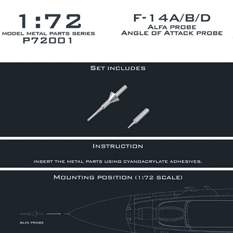 Aluminum Pitot Tube With Angle Of Attack Sensor For F14 And F16 Model Aircraft Realistic Hobby Upgrade Kit 1:72 scale diagram.