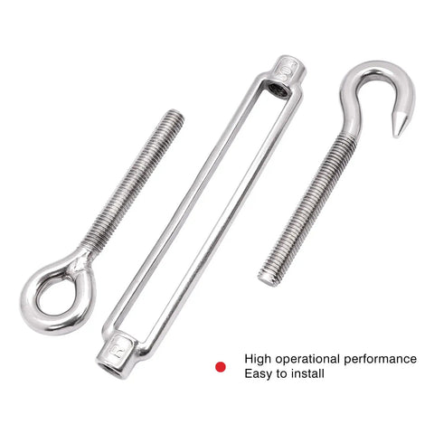 Top Shelf 304 Stainless Steel Hook And Eye Turnbuckle Kit For Wire Rope Tensioning Heavy Duty M10 Rigging Hardware Tough As Nails Adjustable Cable Straps