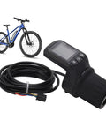 Easy Install LCD Display Electric Bike Meter Kit With Half Handle Grip and 5P Common Wire next to blue mountain bike
