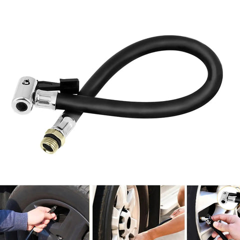 Super Tough Durable Flexible Rubber Tire Inflation Pump Hose Extension Tube One Quarter Inch Thread Connector Air Inflator Car Tire Balloon Pump Gauge For Home Garage Travel Auto Repair And Party Uses Easy Grip Always Ready Setup black rubber hose with metal valve connector for car tire inflation