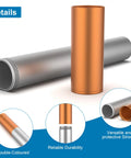 Two 14-inch metal welding rod storage tubes, orange outer and silver inner, with threaded ends