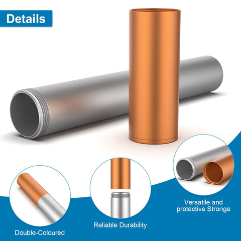 Two 14-inch metal welding rod storage tubes, orange outer and silver inner, with threaded ends