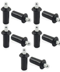Heavy Duty Black Spring Loaded Cabinet Door Repair Pins 10 Pack Built Tough Plastic Steel Hardware for Shutters, close-up view.