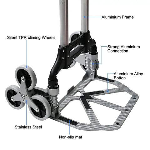 Stair Climbing Hand Truck With Aluminum Foldable Frame, 330 Lbs Ground Capacity And 155 Lbs On Steps, 11 Inch Base Plate close-up