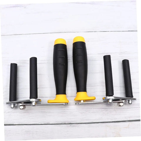 Heavy Duty Drywall Lifter And Gypsum Board Handler With Adjustable Rock Solid Grip, featuring padded grips and black steel construction.
