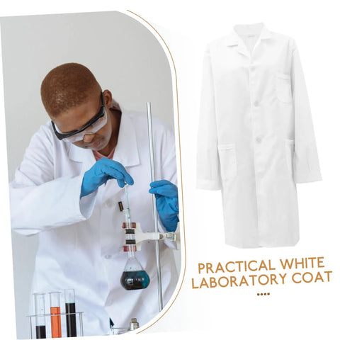 Mens Long Sleeve White Lab Coat Doctor Scrubs For Medical Students Lab Workers Adults Chemistry Coat Durable Cotton