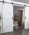 Stainless Steel Door Plate Pull Handle 2 Pack Heavy Duty Push Pull Sliding Barn Door Handle With Backplate installed on white barn doors.