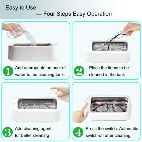 All In One Ultrasonic Glasses And Jewelry Cleaner 640ML 48KHz powerful sonic cleaning machine operation steps