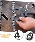 Heavy Duty Motorcycle Chain Adjuster Tool For Bike Gear Tensioning Solid Steel Build shown being used on a chain
