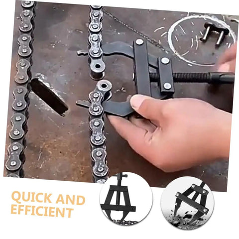 Heavy Duty Motorcycle Chain Adjuster Tool For Bike Gear Tensioning Solid Steel Build shown being used on a chain