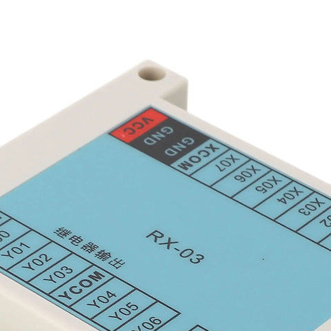 Close-up of RX-03 section on 12-24VDC PLC Controller With 8 Inputs And 7 Outputs for industrial automation and programming