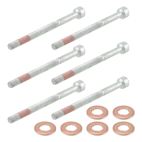 Lower Fuel Injector Nozzle Seal Copper And Bolt Washer Kit for Dodge Sprinter Diesel showing bolts and copper washers