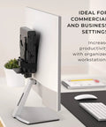 Thin Client Mount Bracket For Under Desk And VESA Arm Setups with mini PC mounted on monitor in office environment