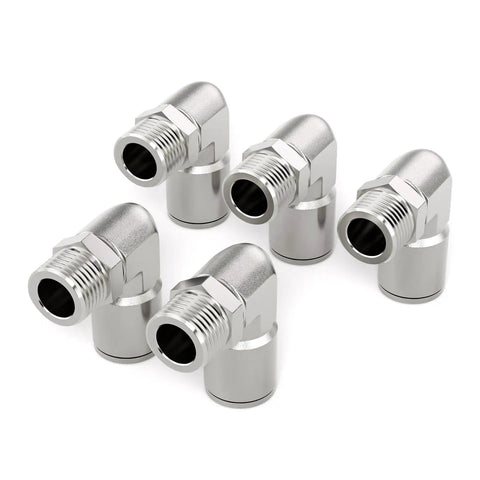Multiple 304 Stainless Steel Heavy Duty Male Elbow Push To Connect Fittings Three Eighths Inch Tube OD X One Quarter Inch NPT Thread 90 Degree