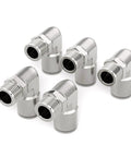 Five 304 Stainless Steel Male Elbow Push To Connect Fitting Five Sixteenth Inch Tube Outside Diameter OD X One Eighth Inch NPT Thread 90 Degree Pneumatic Fitting Pack Of Two on white background