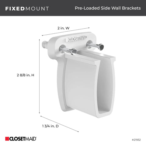 Heavy Duty Preloaded Sidewall Brackets With Anchors For Wire Shelving 500 Pack shown in 2 in W x 2 8/8 in H x 1 3/4 in D size.