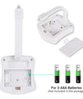 Motion Activated Toilet Night Light With 8 Color LED showing battery compartment for AAA batteries, white ABS housing