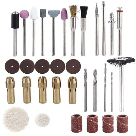 Badass 34 Piece Electric Rotary Tool Accessory Kit For Grinding Polishing includes various grinding and polishing bits.