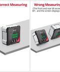 Precision Digital Angle Finder With Four Side Strong Magnet And Quick Zero Function For Dead On Accuracy In Carpentry Metalwork. Correct vs Wrong Measuring Display.