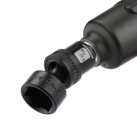 Close-up of Shallow Impact Universal Joint Swivel Socket Set Three Eighths Inch Drive SAE Fractional Range From Five Sixteenths To One Inch Twelve Piece Chrome Molybdenum Steel With Flexible Wobble Heads Rugged Pro Grade Build.