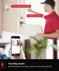Person speaking through phone using Outdoor 2K Security Camera Wireless WiFi IP System With 360 Degree View Motion Detection Auto Tracking.