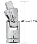 Universal Joint Socket Adapters Two Pack One Quarter Inch Drive Spring Loaded Swivel Chrome Plated Steel Built Tough For Hard To Reach Fasteners And Tight Spaces High Durability Hand Tool Accessory, showing single adapter with 42mm length measurement