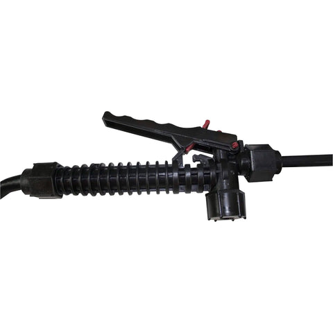 Close-up of cushioned grip shut-off of 4 Gallon Backpack Sprayer For Lawn And Garden With Translucent Tank Wide Mouth For Easy Fill And Clean.