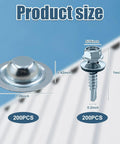 Dimensions of screws and caps from All In One Roof Repair Kit With 200 Self Drilling Metal Roof Screws And 200 Screw Caps Leak Proof Weatherproof Protective Set