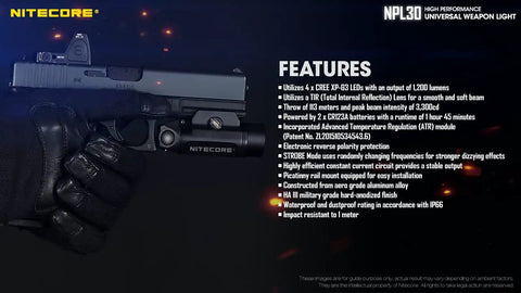 NPL30 Piston Rail Mount Light With Beefy 1200 Lumen Output Four CREE XP-G3 LEDs 50,000 Hour Lifespan 113 Meter Throw on handgun
