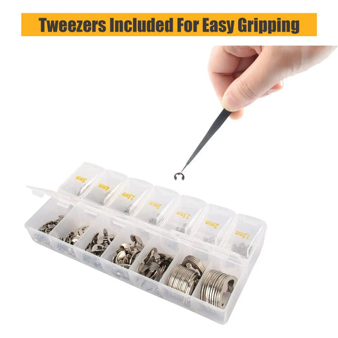 E Clips Assortment Kit Pro Grade 425Pcs 304 Stainless Steel Snap Rings With Retaining Rings, tweezers picking ring