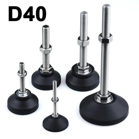Built Tough Adjustable Leveling Feet For Lathes And Shop Gear 40mm Swivel Pivot Articulating Stands M5 To M12 Rust Beater Finish set of five sizes