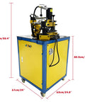 Shop Ready Electric Hydraulic 3 In 1 Angle Iron Processor Delivering Fast Punching Crisp Chamfering And Spot On Cutting with dimensions.